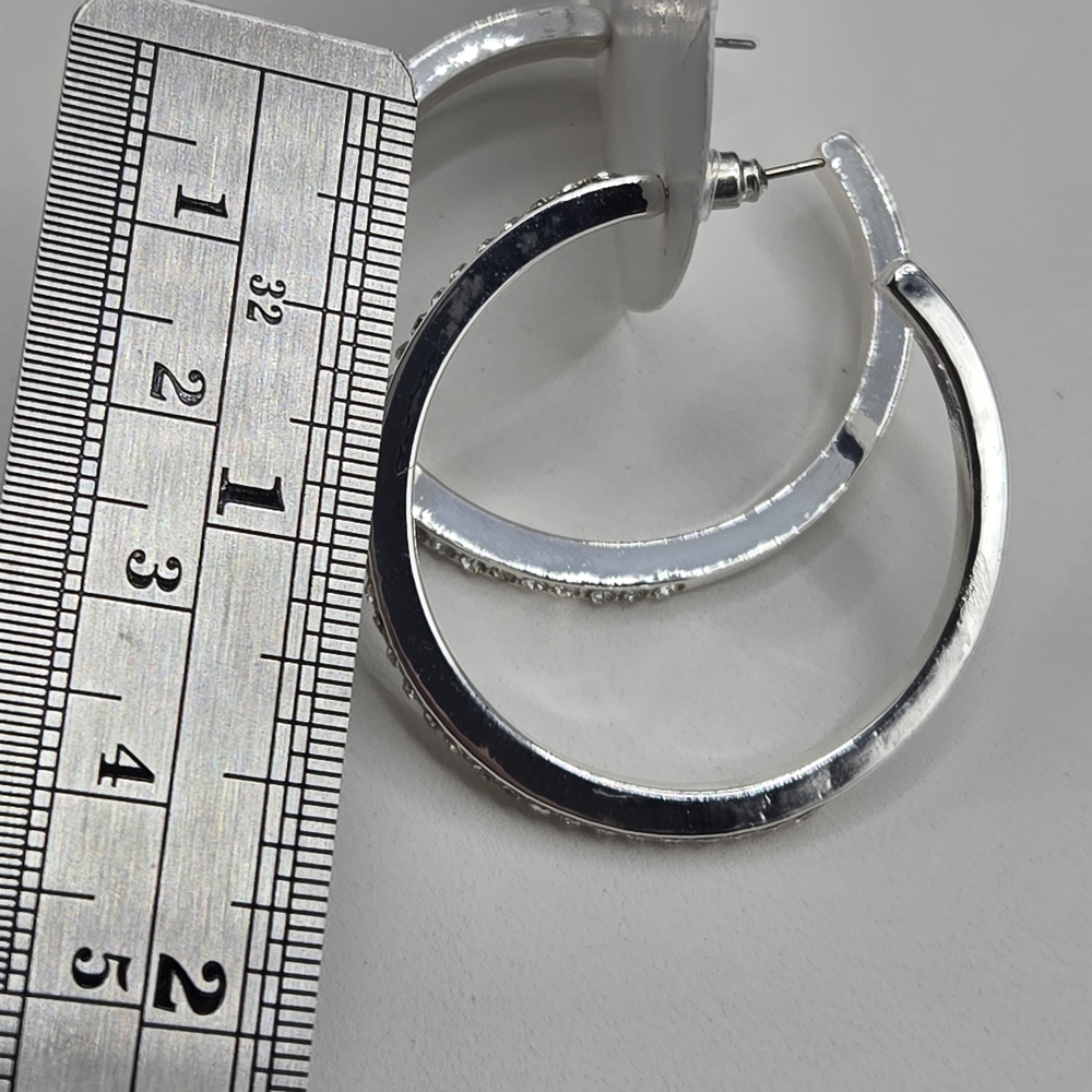 Swarovski Elements Hoop Earrings Silver Overlay L… - image 4